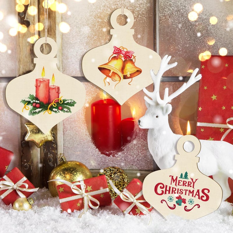 Sophena Large Christmas Wooden Ornaments to Paint 10Pcs, DIY Blank Unfinished Bell Wood Cutout Ornament for Crafts Hanging Decorations, Halloween Thanksgiving Wedding Birthday Party Decoration - Image 3